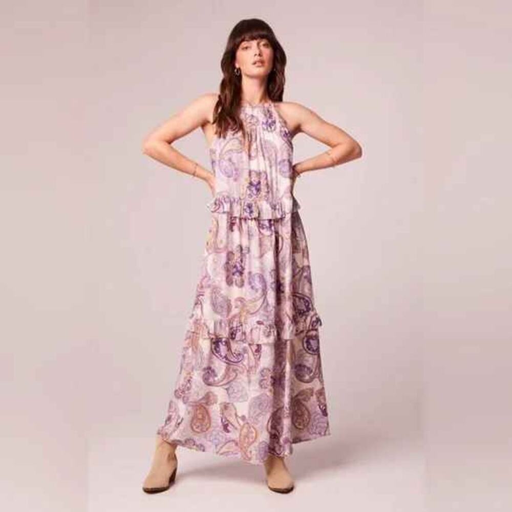 BAND OF THE FREE LILIANE PURPLE PAISLEY TIERED MAXI‎ DRESS Med NWTs